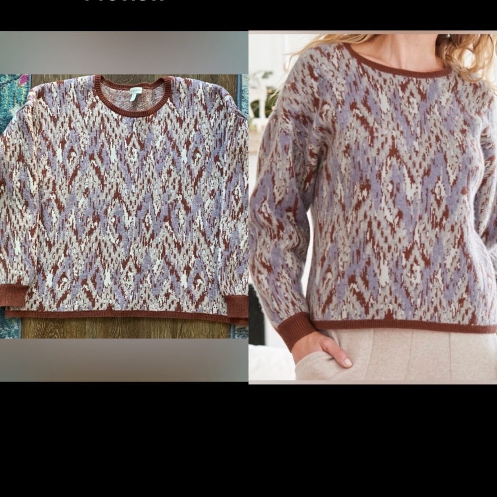 Excellent Condition, Garnett Hill, “Ikat” Cashmere Sweatshirt”, Sz Large